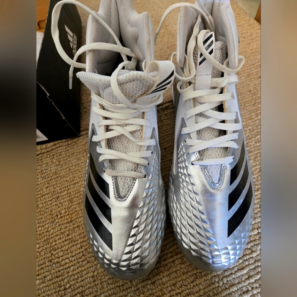 Adidas Metallic Silver and Black Lacrosse Cleats, Men's Size 8 1/2